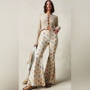 Free People Just Float On Flare Jeans Printed Fruit Pineapple Combo Ivor…